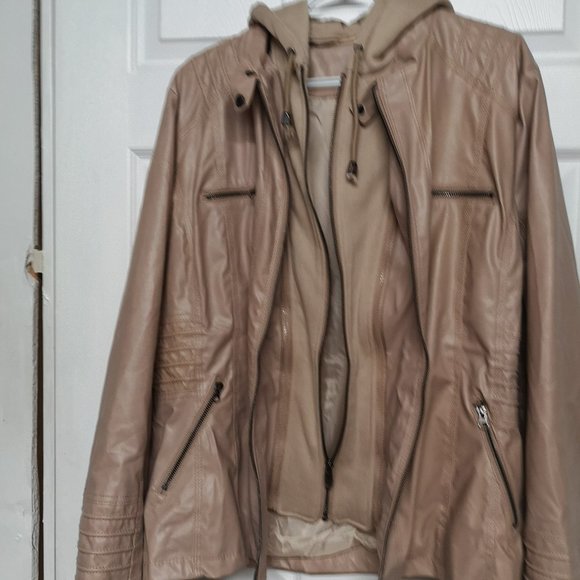 Beige Faux Leather Jacket - Picture 1 of 11